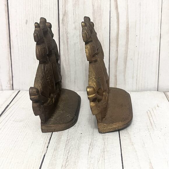Vintage Pirate Ships Bronze Metal Cast Iron Bookends Doorstopper Set of 4 - Picture 13 of 14